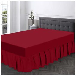 GC GAVENO CAVAILIA Polycotton Frilled Base Size, Corner Elasticated Skirts, Breathable Plain Bed wrap, Polyester-Cotton, Red, Single Valance Sheet