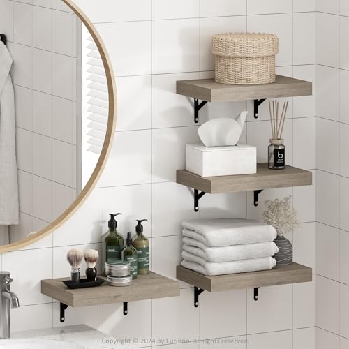 Furinno TANNA Floating Shelves for Wall Set of 4, 38.1cm Bathroom Wall Shelf, Wall Mounted Shelf, for Bathroom Organizers and Storage, Living Room, Natural