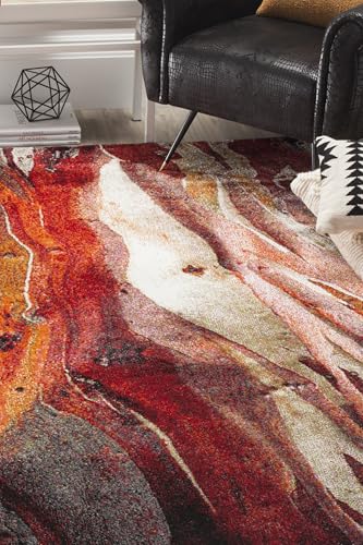 "Safavieh Contemporary Area Rug for Living Dining Room Bedroom Glacier Collection Short Pile Red Multi 160 x 229 cm (5'3"" x 90"")"