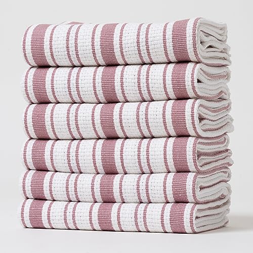 Casa De Lan Kitchen Towels Set ??? Pack of 6 (20?????? x 30??????) Extra Large Premium Cotton Dish Towels for Kitchen ??? Basket Weave Towels ??? Absorbent ??? 100% Cotton ??? with Hanging Loop ??? Dark Pink