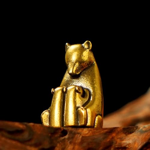 CHOVY BearNurturers Solid Brass Bear Family Sculpture - 100% Handcrafted Mother & Two Cubs Hugging Figurine, Heartwarming Collectible Art for Desk, Unique Gift for Nature & Animal Lovers