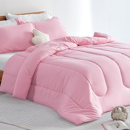 SLEEP ZONE Kid's Comforter and Pillow Sham Set Easy-Wash Ultra Soft Brushed Microfiber Fade Resistant 3 Piece, Ballet Pink, Full/Queen
