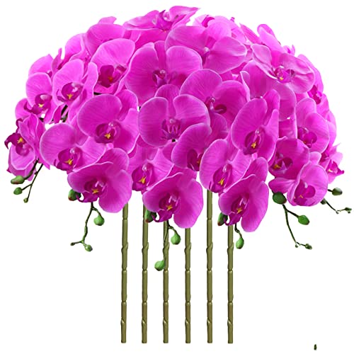 FagusHome 32 Inch Artificial Phalaenopsis Flowers 6 Pcs Artificial Orchid Flowers Stem Plants for Home D??cor (Purple)