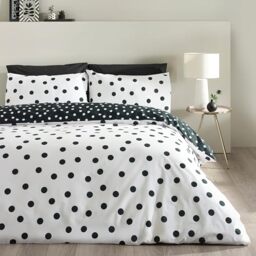 Catherine Lansfield Polka Dot Reversible King Duvet Cover Set with Pillowcases Black/White