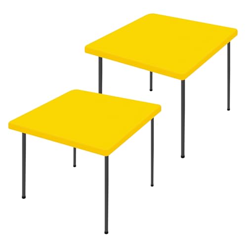 "Moosfor Spandex Picnic Table Cloth 2 Pack, Elastic Fitted Tablecloths for Square Tables, Stretch Washable Patio Table Cover for Outdoor, Camping, Banquet and Parties (Yellow, 34""x34"")"