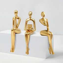 RIRPUAE 3pcs Gold Decor Thinker Statue, Resin Abstract Man Cutout Art Action Statue Coffee Table Decor for Home Living Room Study Office Bookshelf Ornament