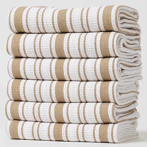 Casa De Lan Kitchen Towels Set ??? Pack of 6 (20?????? x 30??????) Extra Large Premium Cotton Dish Towels for Kitchen ??? Basket Weave Towels ??? Highly Absorbent ??? 100% Cotton ??? with Hanging Loop ??? Beige