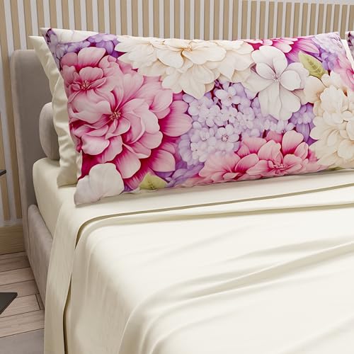 PETTI Artigiani Italiani - Cotton Sheets with Pillowcases in Digital Print, Pizza and Half Sheet, Complete Bed Set, Hydrangea Cream, 100% Made in Italy
