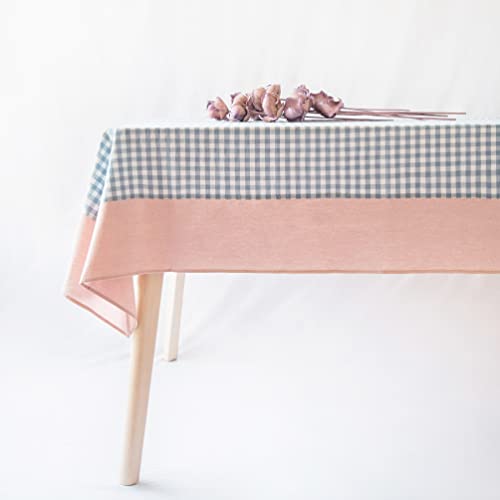 MONDAY MOOSE Gingham Checkered Farmhouse Rustic Picnic Style Decoration Rectangle Natural Stonewashed Cotton Tablecloth, Tabletop Cover for Kitchen, Dining Room, Restaurant (55x70 inch, Blue/Clay)