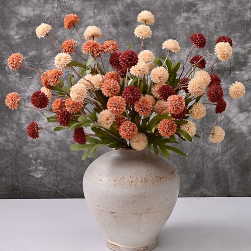 Waipfaru 10pcs Fake Silk Pompon Mum Artificial Fall Flowers - Faux Mini Chrysanthemums, Fall Decor for Centerpieces Wedding, No vase, Multicoloured