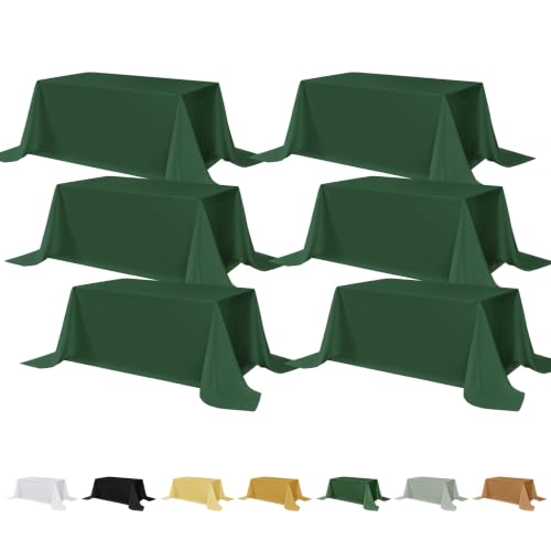 Fitable 6 Pack Hunter Green Rectangle Table Clothes - 90 x 132 Inch - Wrinkle and Stain Resistant Fabric Tablecloths, Washable Polyester Table Covers for Wedding, Party, Banquet, Formal Events