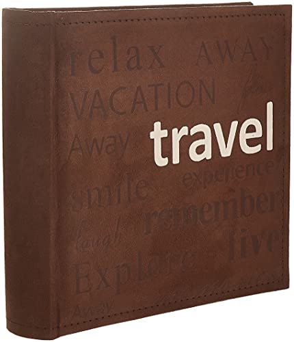 "Pioneer ""Travel"" Text Design Sewn Faux Suede Cover Photo Album, Brown"