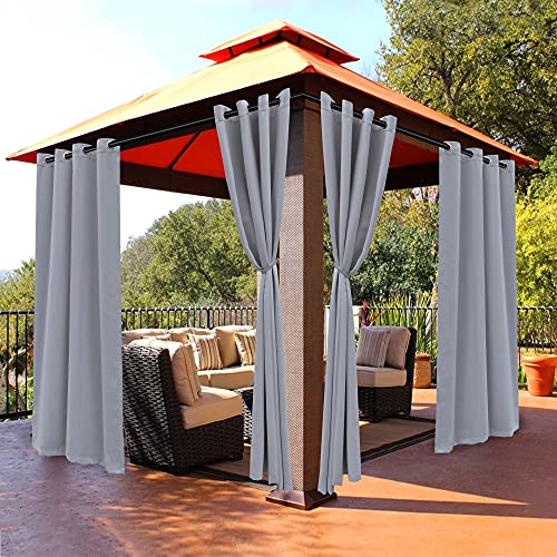 BONZER Outdoor Curtains for Patio Waterproof Light Blocking Privacy - Weather Resistant Grommet Blackout Curtains for Gazebo/Porch/Pergola/Cabana/Deck/Sunroom, 1 Panel, 52W x 95L inch, Silver