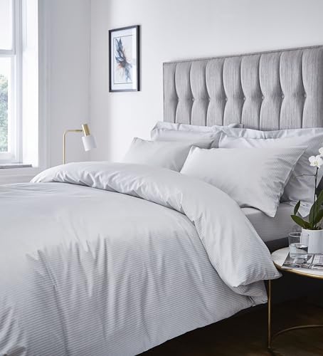 Catherine Lansfield Satin Stripe 300 Thread Count Double Fitted Sheet Grey