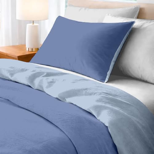 Ruggeri, Microfibre Single Duvet Cover Set, Blue Bicolour - 1 x sleeping bag 150 x 200 cm with 40 cm cuff, 1 x pillowcase 50 x 80 cm with 20 cm bag closure