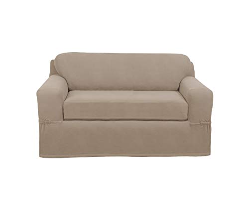 MAYTEX Pixel Ultra Soft Stretch 2 Piece Furniture Cover Loveseat Slipcover, Sand
