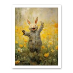 Artery8 Tulips and Rabbit Watercolour Fun Kids Baby Nursery Artwork Framed Wall Art Print 18X24 Inch