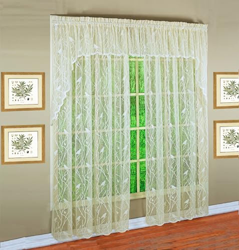 "Today's Curtain, Songbird Semi-Sheer Lace Panel 84"", Ivory, 56"" W x 84"" L"