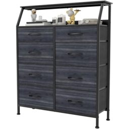YITAHOME Chest of Drawers with 8 Drawers, Fabric Drawers Cabinet with Shelves,Easy Pull Handle,Sturdy Steel Frame,Storage Drawers for Bedroom, Closet,Charcoal Black Wood Grain