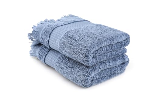 Foutastic Towel Set (2-Piece) 100% Cotton 550gsm 50x90cm - Machine Washable at 40°C - Elegant Blue for Home & Spa