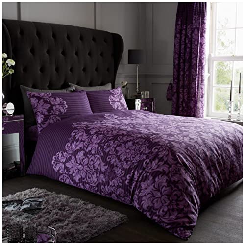 Gaveno Cavailia Empire Damask Super-King Duvet Set Purple Reversible Easy Care Cotton Blend 3 Piece Bedding