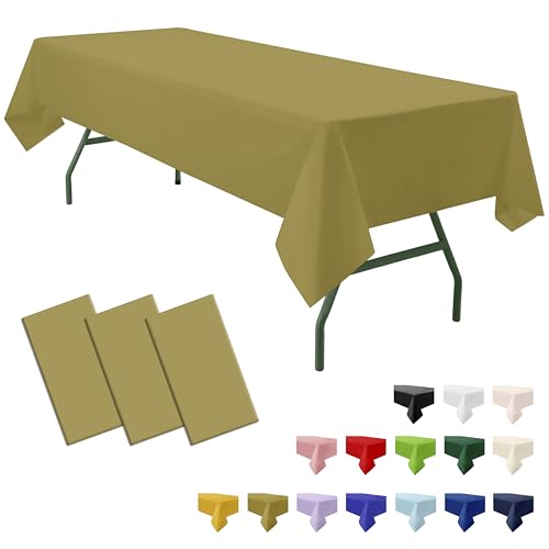 "PartiPallete 3-Pack Premium Plastic Gold Tablecloth Disposable 54"" x 108"" Rectangle Table Cover Party PEVA Golden Table Cloths for Fall Parties Harvest Graduations Anniversary Thanksgivings Events"