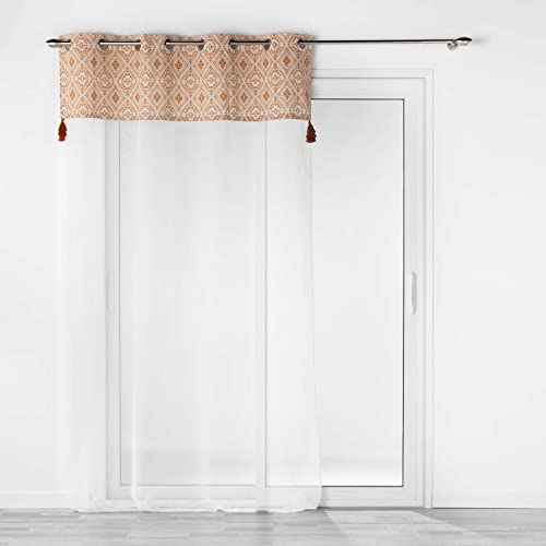 Douceur d'Intérieur, Samira Eyelet Curtain 140 x 240 cm Terracotta Sandblasted Voile with Polycotton Top 140 x 240 cm