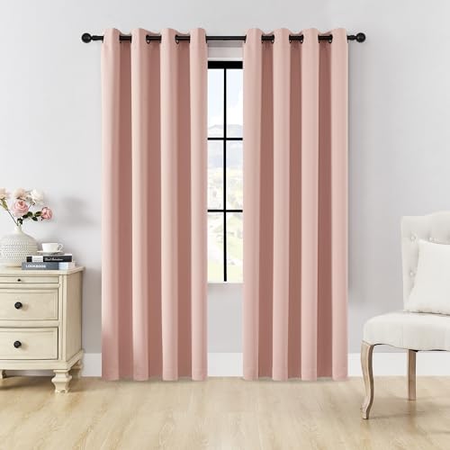 HUTO Blackout Bedroom Curtains Panels 84 Inch - Energy Saving Thermal Insulated Privacy Protect Antique Copper Grommet Sun Block Drapes for Living Room, 1 Pair, 52 by 84 Inch, Blush Pink