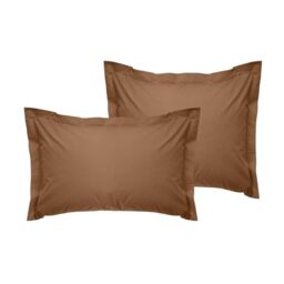 Premium Oxford Pillowcase Set (2 Pieces), Brown, 80 x 80 + 5 cm, 100% Cotton Ranforce, 155 Thread Count - Envelope Closure, Machine Washable at 30°C
