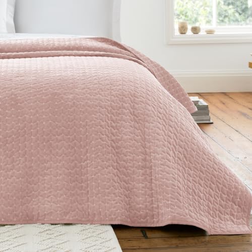 Bianca Attica Velvet Embroidered 240x260cm Bedspread Pink
