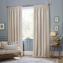 Sanderson Hutton Room Darkening Pencil Pleat Curtain Pair – Ikat Woven Jacquard Lined Drapes (Linen - 168x137cm)