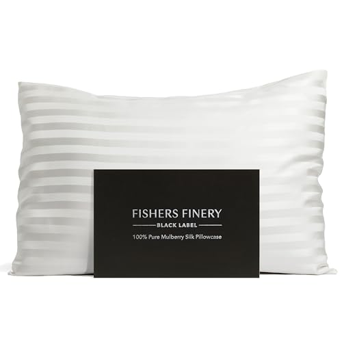 Fishers Finery 30mm 100% Pure Mulberry Silk Pillowcase, Good Housekeeping Quality Tested (White Stripe, Queen)