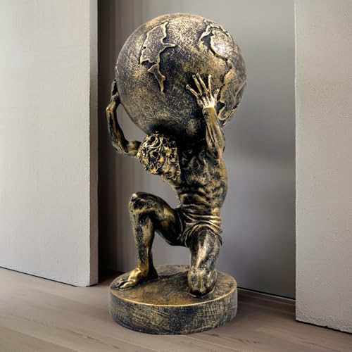 FUNSXBUG Large Greek God Atlas Holding the World Statue Collectible Figurine Home Decor Living Room Office Bronze 28cm