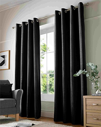 Alan Symonds Curtains Eyelet Ring Top Fully Lined, Chenille Polyester, Black, 90 x 108