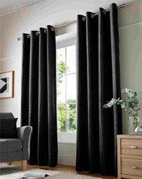 Alan Symonds Curtains Eyelet Ring Top Fully Lined, Chenille Polyester, Black, 90 x 108