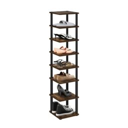 Furinno TURN-N-TUBE Shoe Rack, 8-Tier Shoe Organizer, Free Standing Shoe Storage with Vertical Space Saving Shoe Tower, 11.6 x 11.6 x 52.6, for Closet Entryway, Office, Garage, Amber Pine/Black