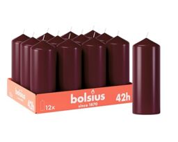 Bolsius Smooth Pillar Candles - Burgundy - Pack of 12-15 x 6 cm - Decorative Household Candles - Burning Time 42 Hours - Unscented - Contains Natural Plant Wax - Without Palm Oil