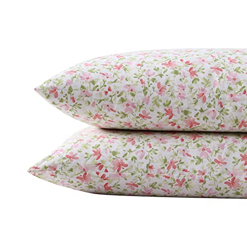 Laura Ashley - Standard Pillowcase Set, Breathable Percale Cotton Bedding, Crisp & Cool Home Decor (Norella Pink, 2 Piece)