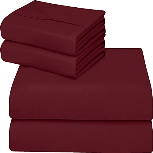 ComfyWell King Size Bed Sheet Bed Cover - Deep Pocket 14 inch (35 cm) - Soft Brushed Microfibre Fabric Burgundy Bedding - Shrinkage and Fade Resistant. (King (150x200cm), Burgundy)