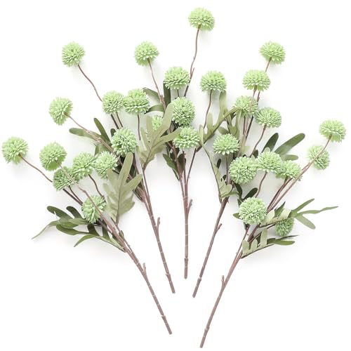 Floroom 5pcs Elf Green Faux Silk Mums Artificial Flowers, Bulk Fake Small Mini Chrysanthemums with Stems for DIY Sage Green Wedding Centerpieces Floral Arrangements Vase Fillers Home Decorations