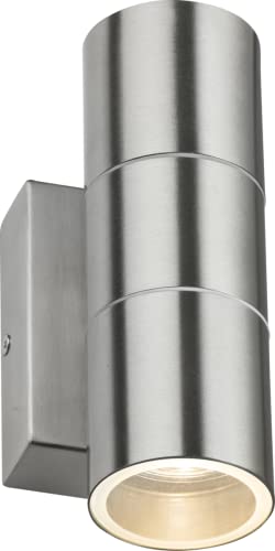 Knightsbridge Single GU10 Outdoor Up and Down Wall Light with Daylight Sensor in Brushed Chrome