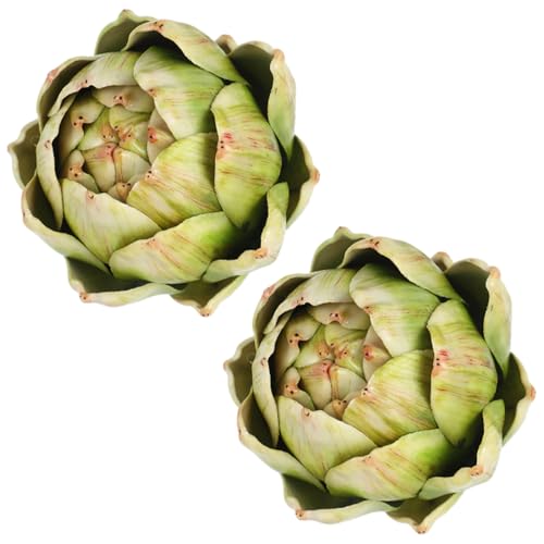 Timgle 2 Pcs Green Artificial Artichokes Fake Vegetables and Fruits for Summer Kitchen Wedding Bowl and Vase Decorations (Large)