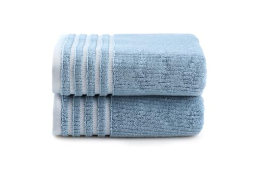 Foutastic Luxury Bath Towel Set (2-Piece) 100% Microfibre 75 x 150 cm 450 GSM - Delicate Blue - Machine Washable at 40 C - Ideal for Spa and Home Use