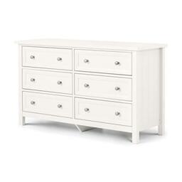 Julian Bowen Maine Chest of Drawers, 6 Drawer, White - H74.5 x W130 x D44cm