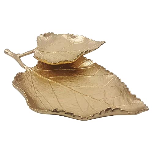 Tricune Metal Pewter Trinket Dish Leaf Shaped Ring Holder Jewelry Organizer Vanity Dish Tray for Dresser Christmas Birthday Wedding Gifts