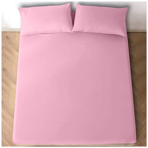 GC GAVENO CAVAILIA Polycotton Fitted Sheets King Size- Shrinkage and Fade Resistant Bed Set- Super Soft Luxury Bedding Bedsheet 25cm Deep- Pink