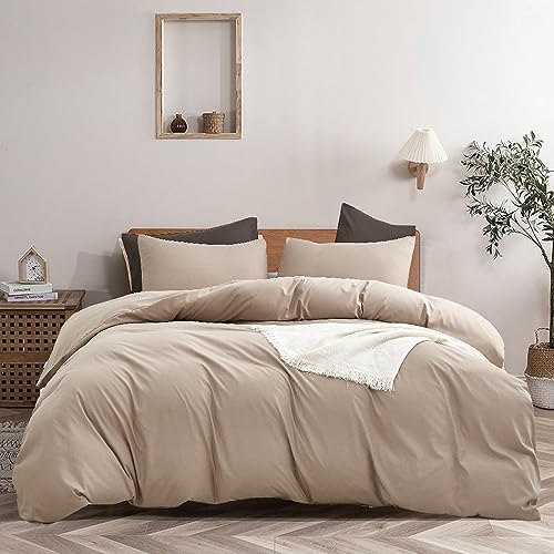 Wellboo Khaki Comforter Set Queen Size Cream Coffee Bedding Sets Dark Champagne Bed Quilts Solid Taupe Quilts Women Men Modern Oatmeal Brown Blankets Cream Khaki Comforters Plain Tan Taupe Color Bed