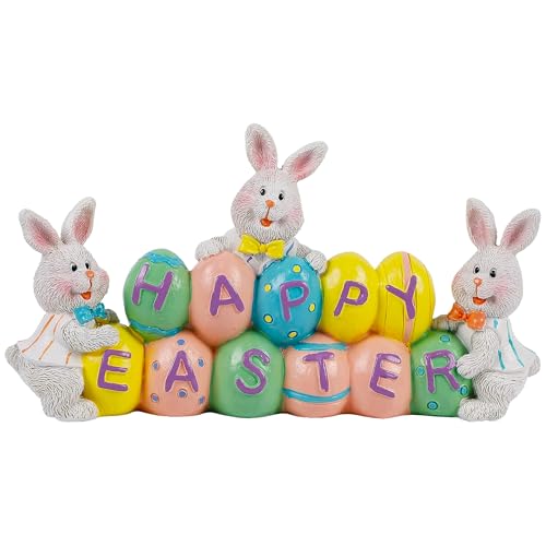 DR.DUDU Easter Decorations Hand-Painted Easter Eggs Bunny Centerpiece, 8.5 in Tabletop Easter Resin Figurine Decor for Home Living Room Bedroom Easter Decorations