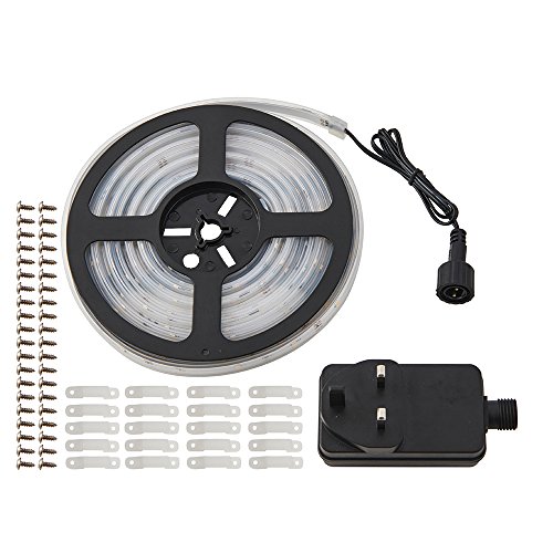 AQUALINE Waterproof 5M Daylight White LED Strips Lighting Tape Kit for Decking Garden Outdoor Decoration IP65 Rated