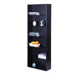 Relaxdays bookcase 178.5 x 60 x 24 cm, 6 compartments, adjustable shelves, freestanding living room shelf, black